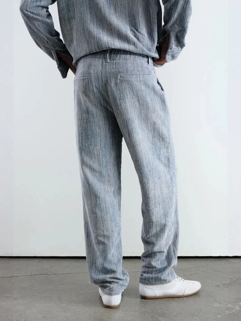 Giesto Maya Blue GIESTO Textured Pleated Regular Fit Straight Leg Pants for Men | Best Price UAE